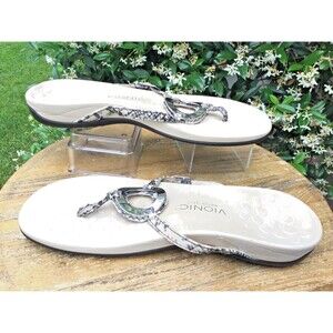Vionic Karina Sz 10 Leather Faux Snake Skin Thong Arch Support Sandal Orthaheel